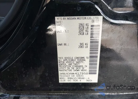 2022 Nissan Altima Sr Fwd из США, поврежденный, VIN 1N4BL4CVXNN417950